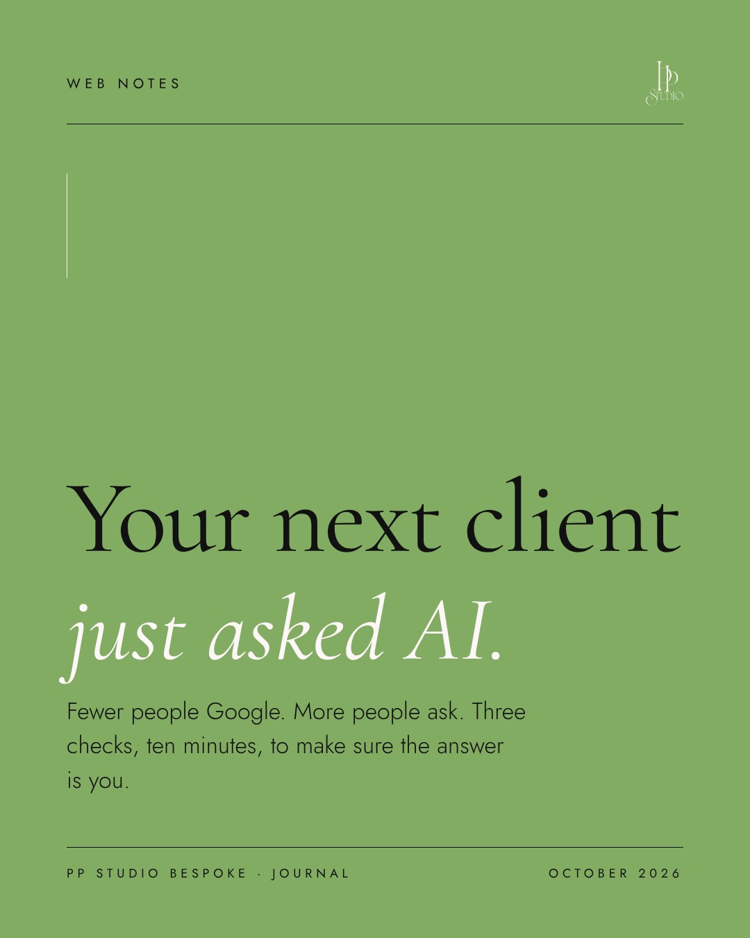 PP Studio Web Notes cover in sage green: Your next client just asked AI